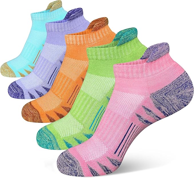 Womens Ankle Anti-blister Thick Cushioned Wicking Odor Resist Athletic Running Socks 5 Pairs